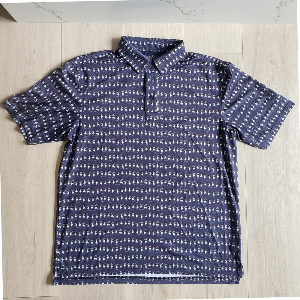 Straight Down Polo Shirt Mens L Blue Aloha Is Calling Hula Girl Golf Performance